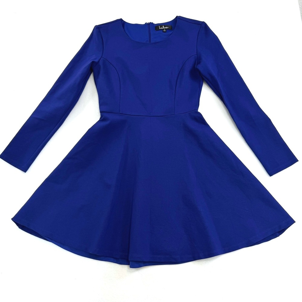 Lulus Royal Blue Long Sleeve Skater Mini Dress JD6370 Womens Size Small
